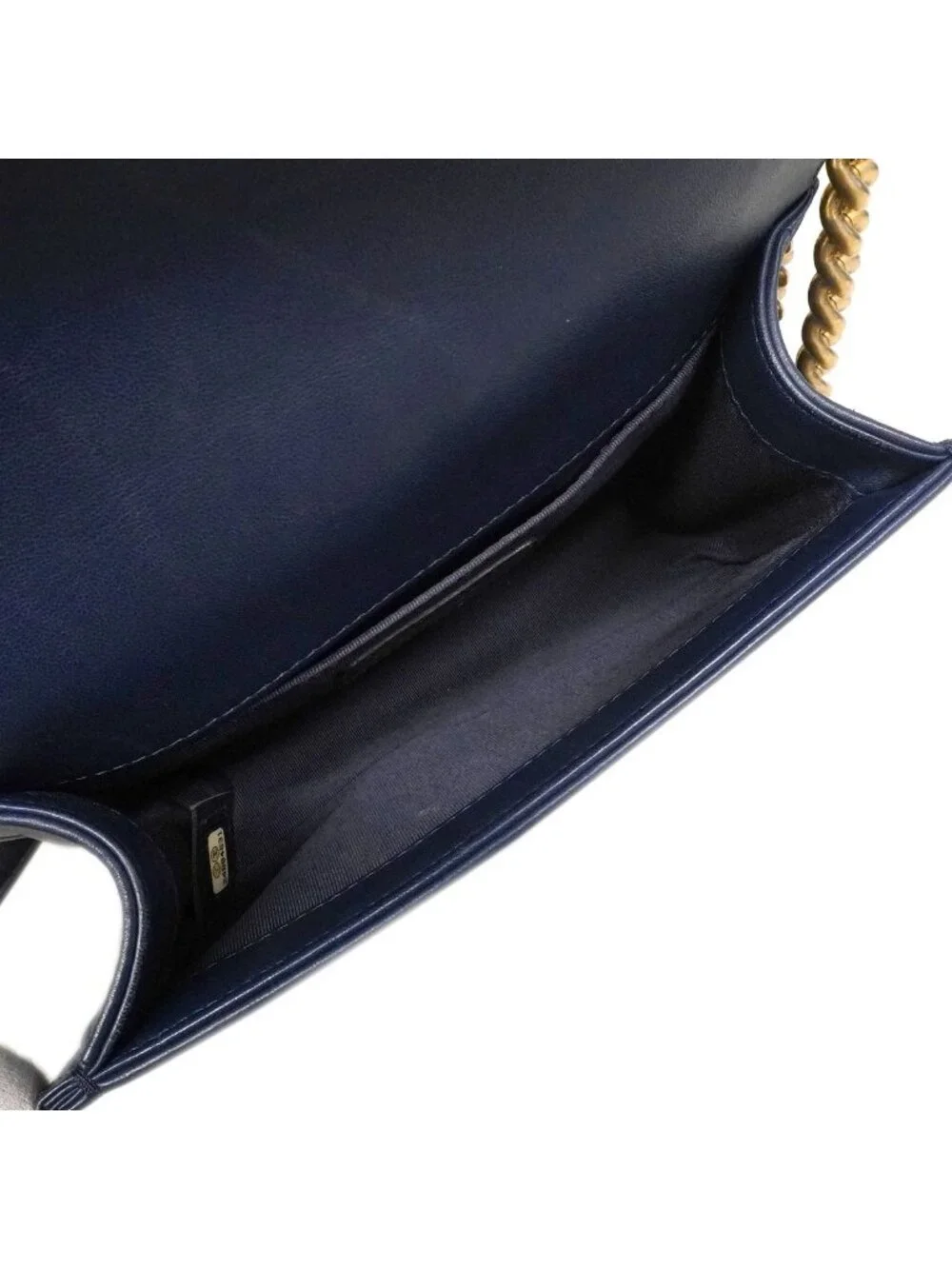 Chanel Shoulder Bag Boy Lambskin Navy Gold